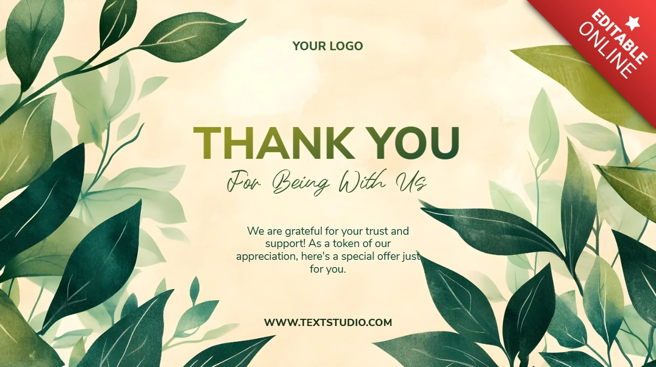 Green Leaves Thank You Note Design
