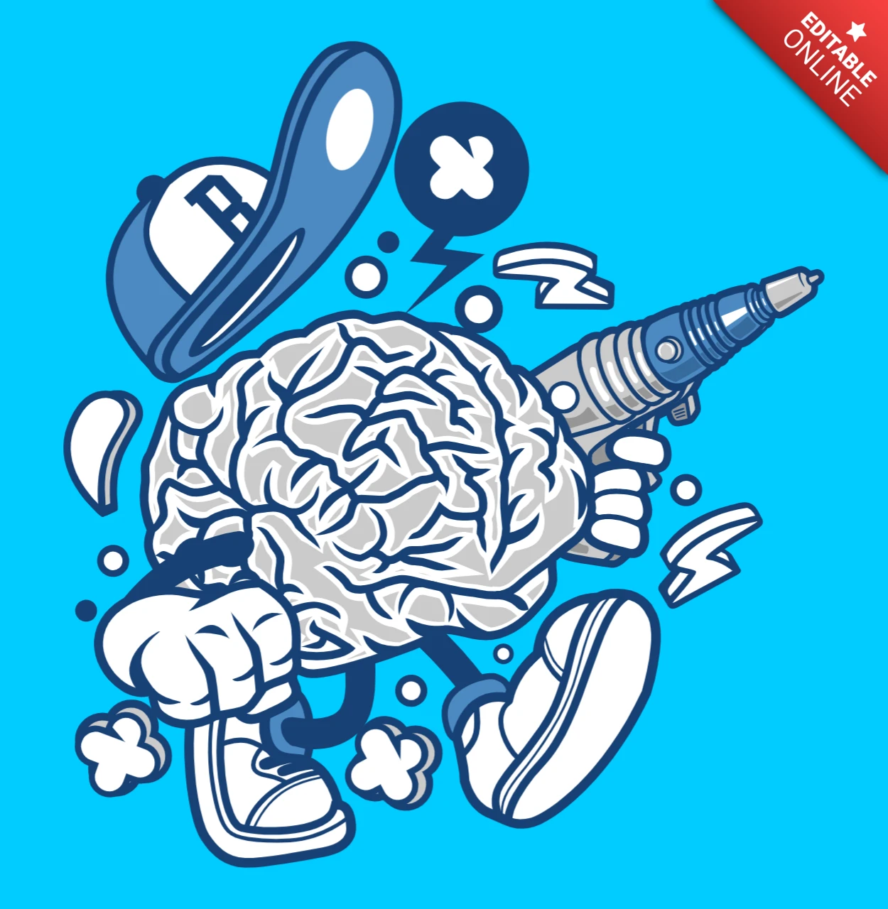 Plantilla de diseño de personaje de dibujos animados de cerebro