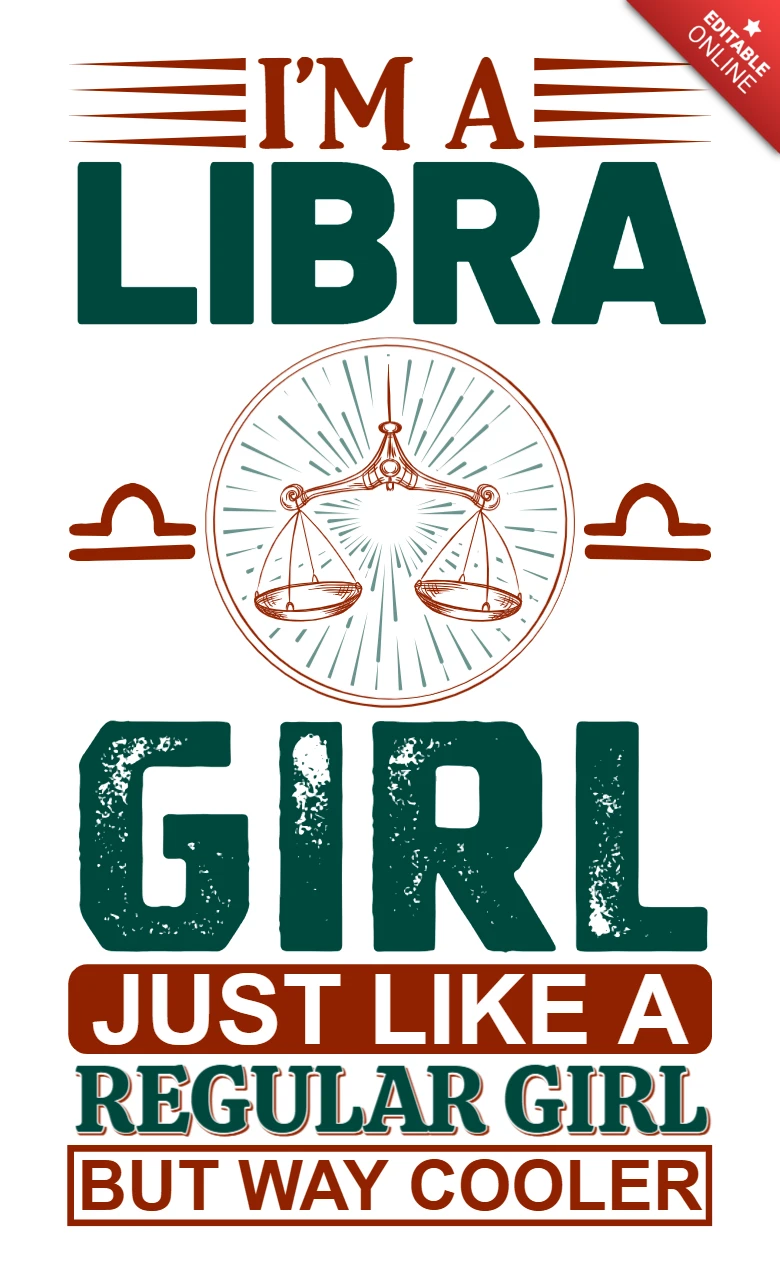 Libra girl vintage typography design template for custom apparel