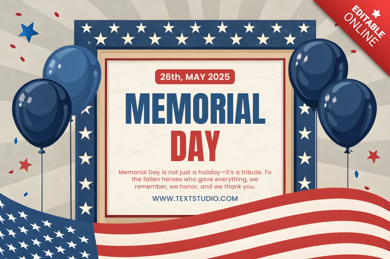 Patriotic Memorial Day Event Template - Editable Design with Stars and Stripes