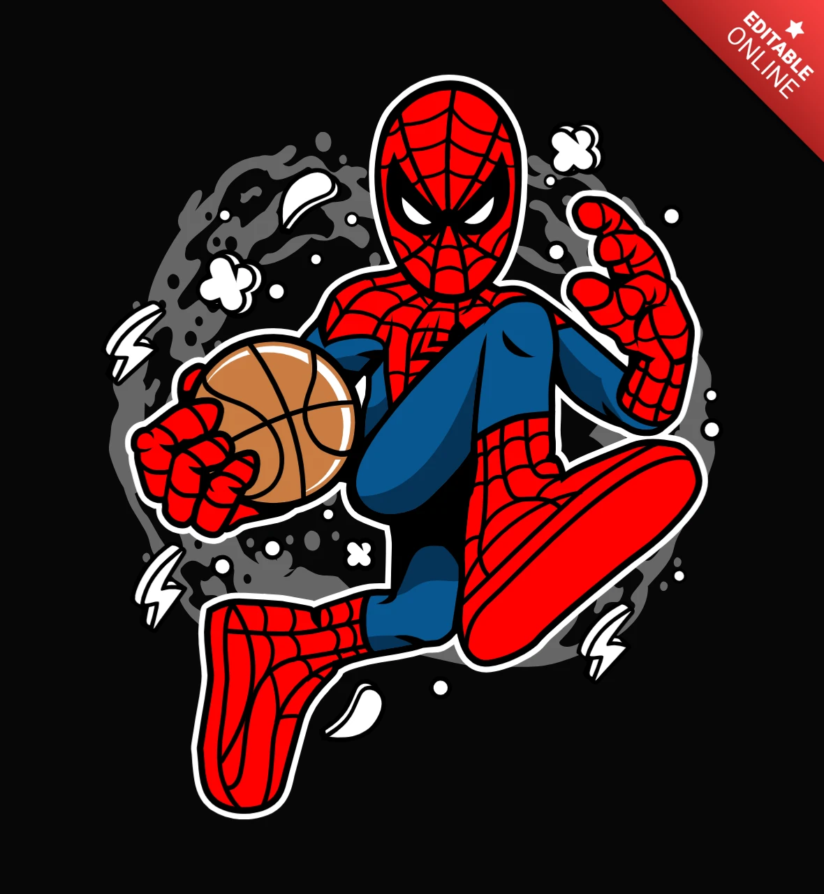 Spider-Man Basketball Cartoon Character T-Shirt Design Template