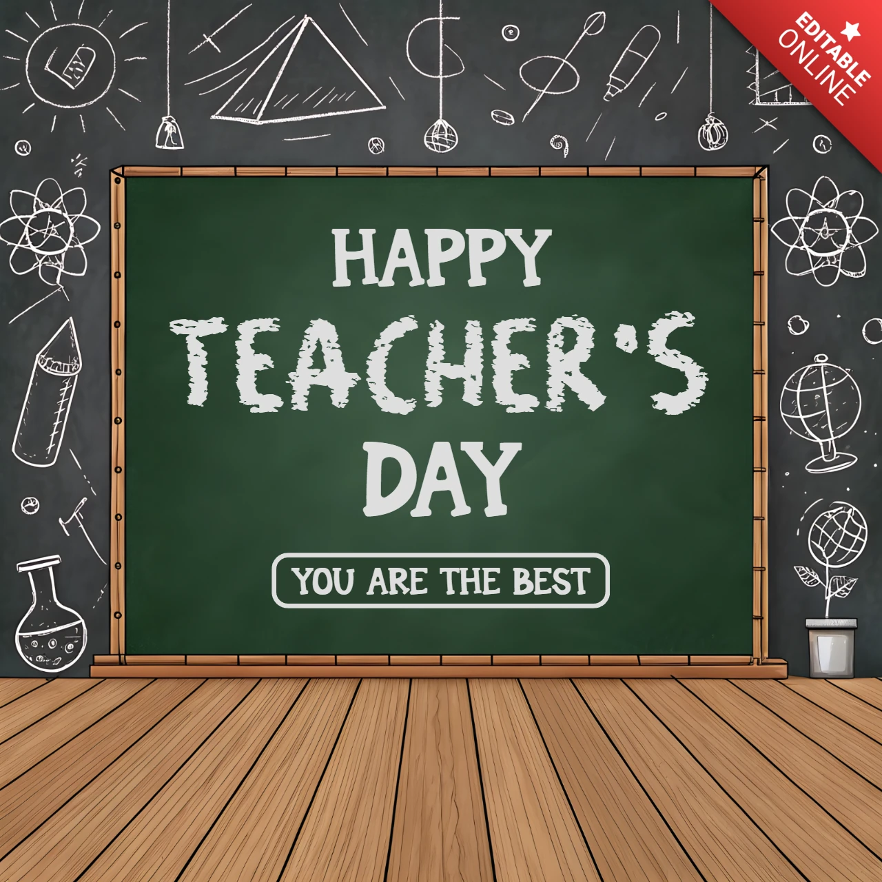 Chalkboard Style Happy Teacher's Day Design Template – Editable Classroom Celebration