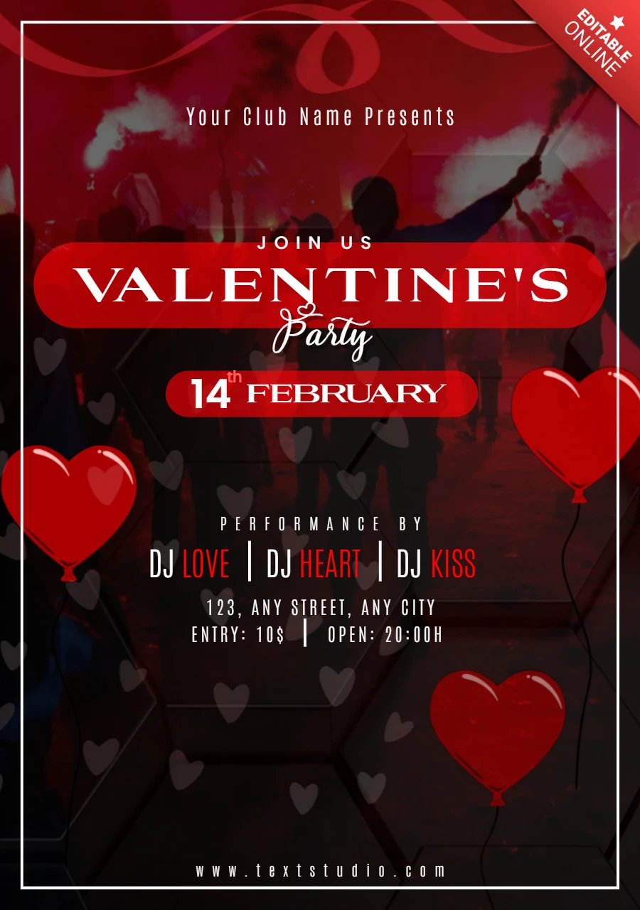 Vibrante diseño de plantilla de flyer para fiesta de San Valentín