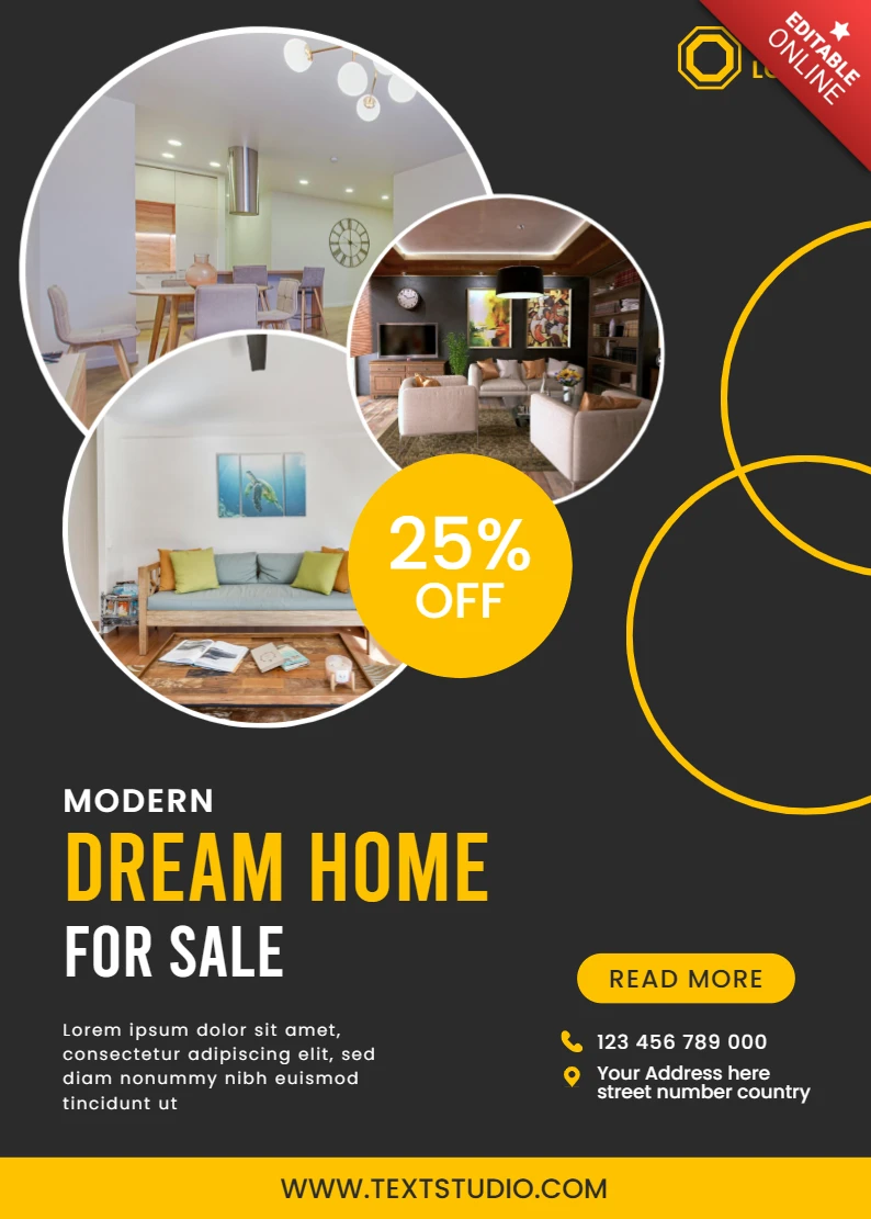Moderne vastgoed flyer sjabloon met droomhuis ontwerp