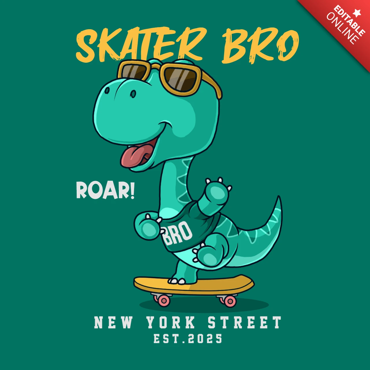 Skater Bro Dinosaur Design Template for Kids' Apparel