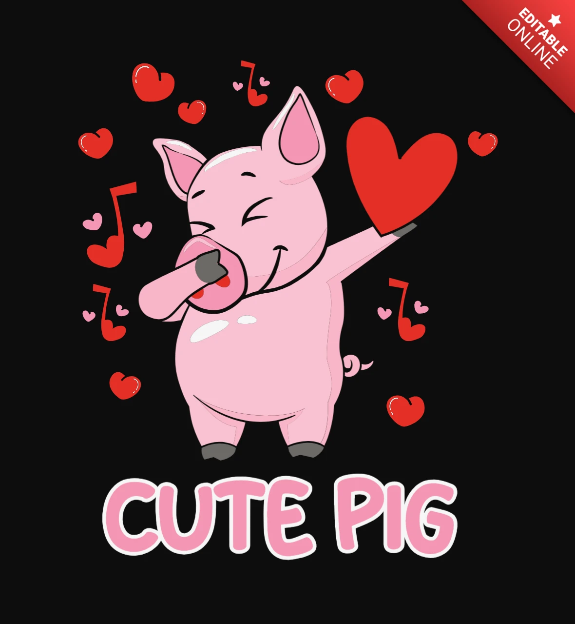 Cute Piglet Valentine's Day T-Shirt Design Template