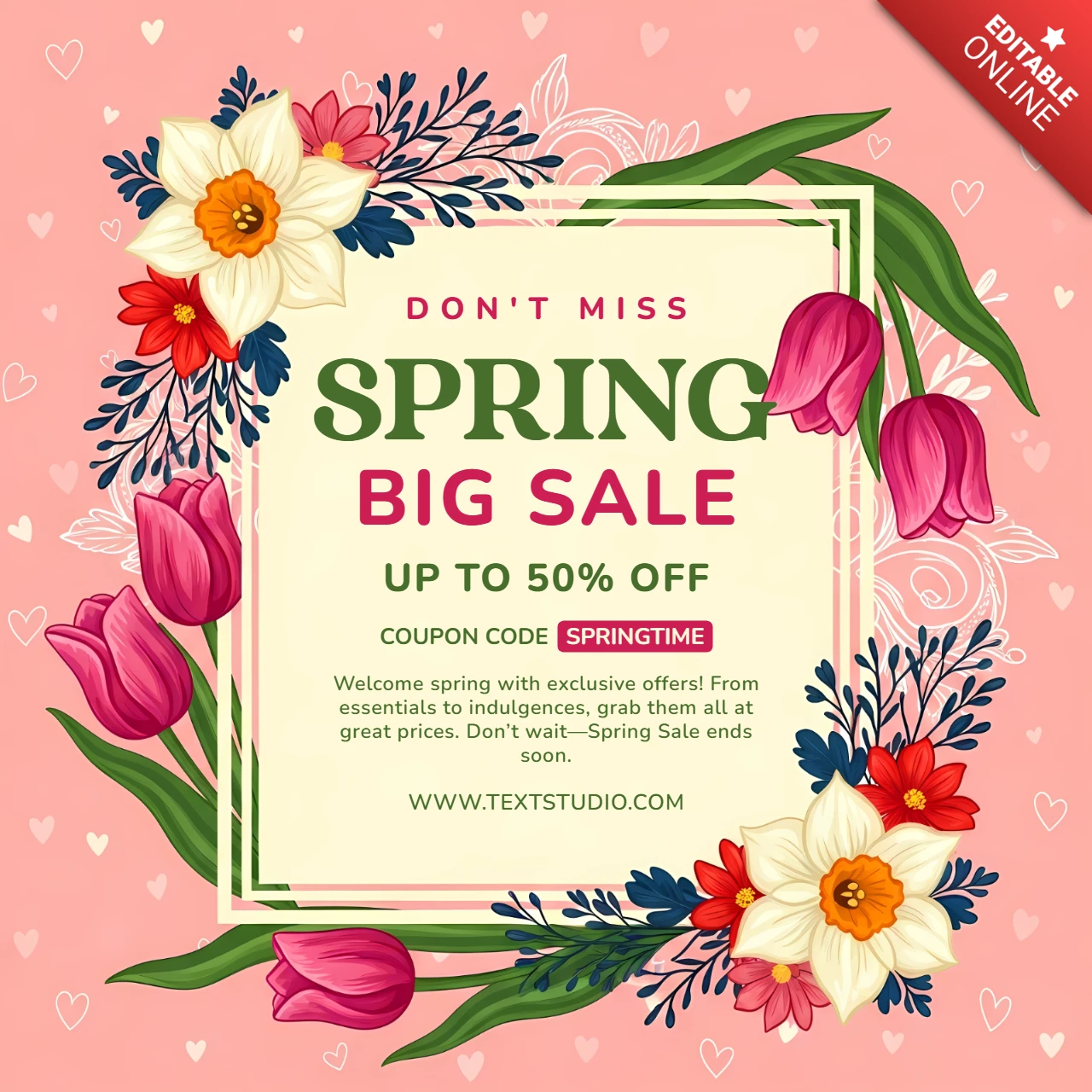Spring Sale Promotional Template with Floral Design for Marketing Flyers