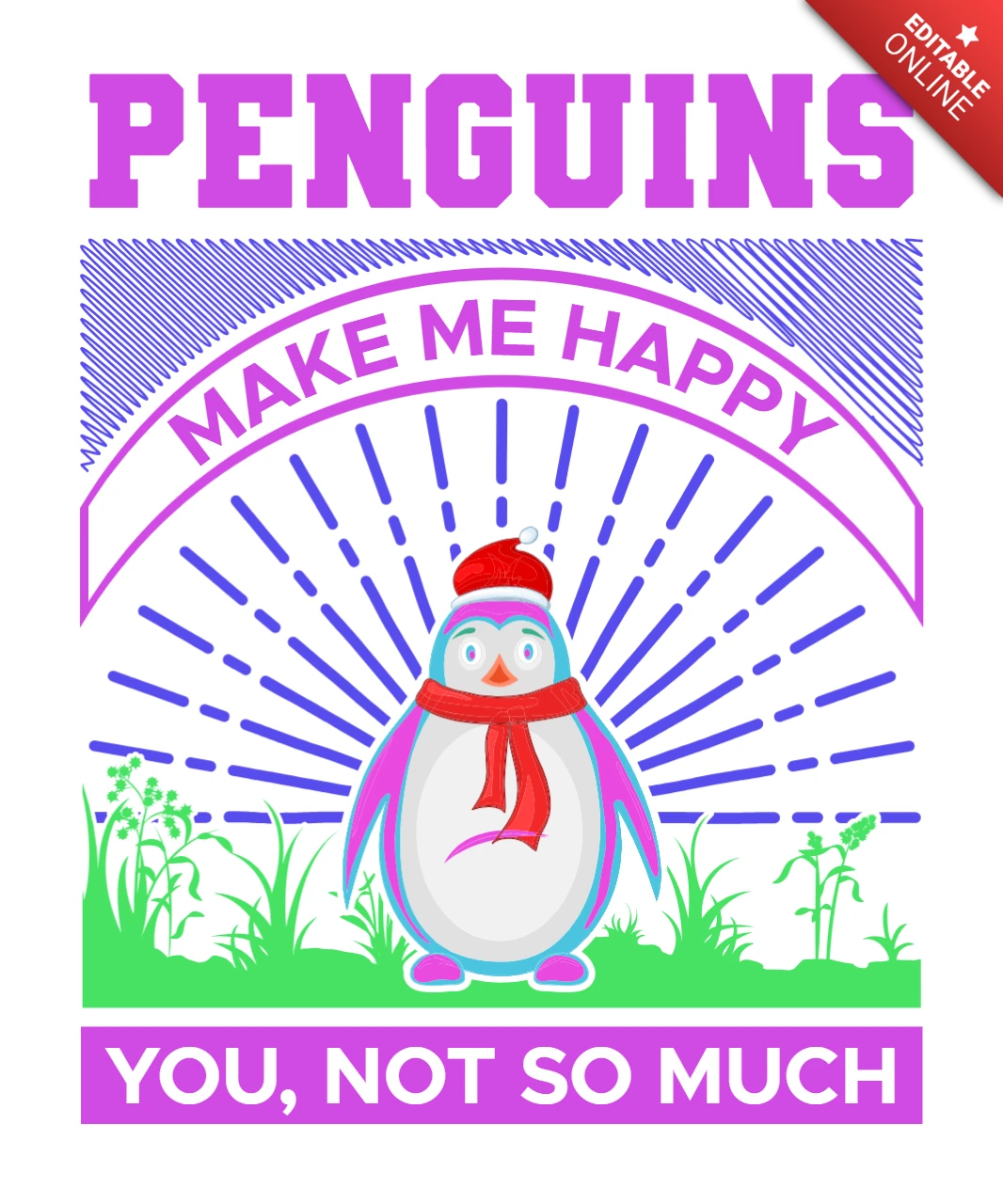 Whimsical Penguin Design Template: 'Make Me Appy' Graphic Style