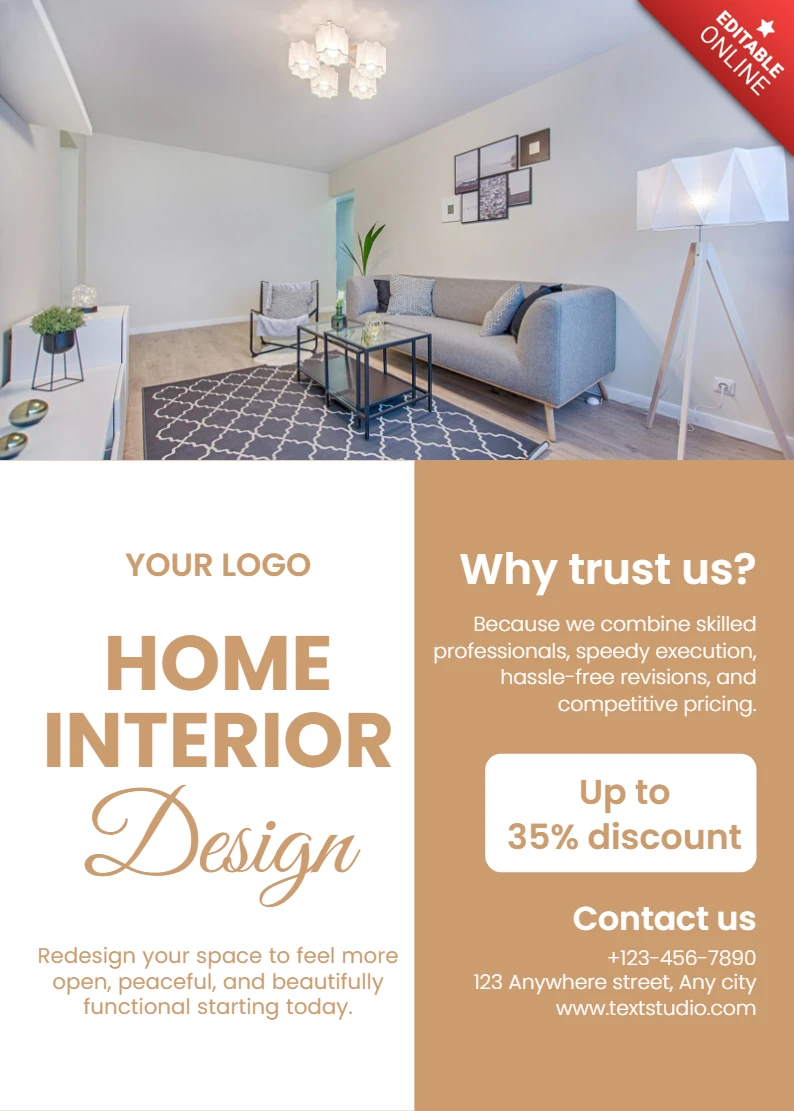Plantilla de diseño de interiores de hogar minimalista y moderno para volantes promocionales