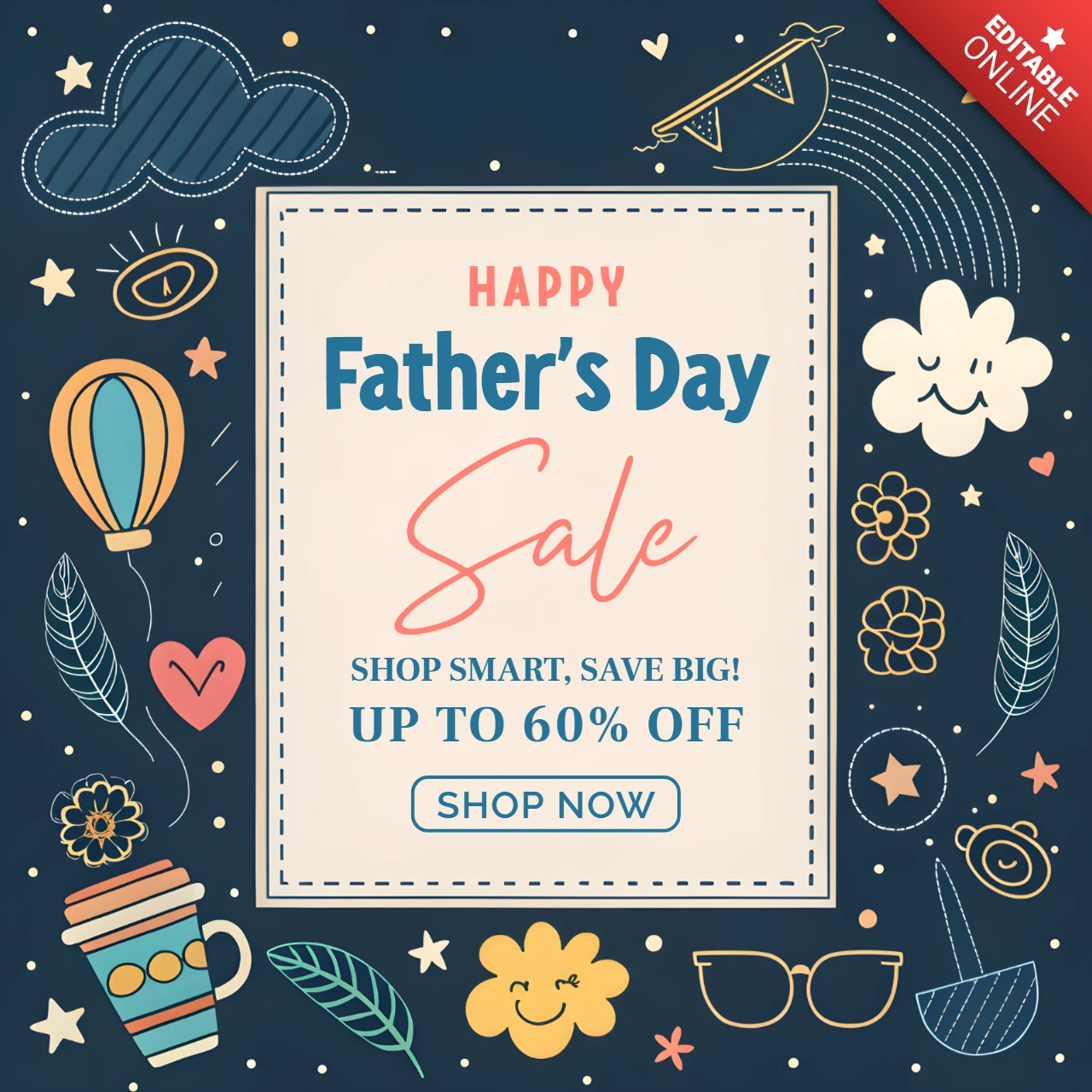 Diseño de plantilla de venta caprichosa para el Día del Padre: ¡compre inteligentemente y ahorre en grande!