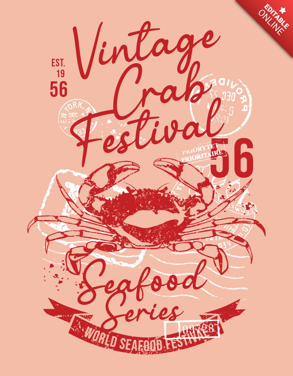 Vintage krabbenfest t-shirt design vorlage