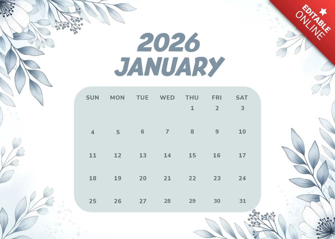 Blumenkalender-Vorlagendesign für Januar 2026