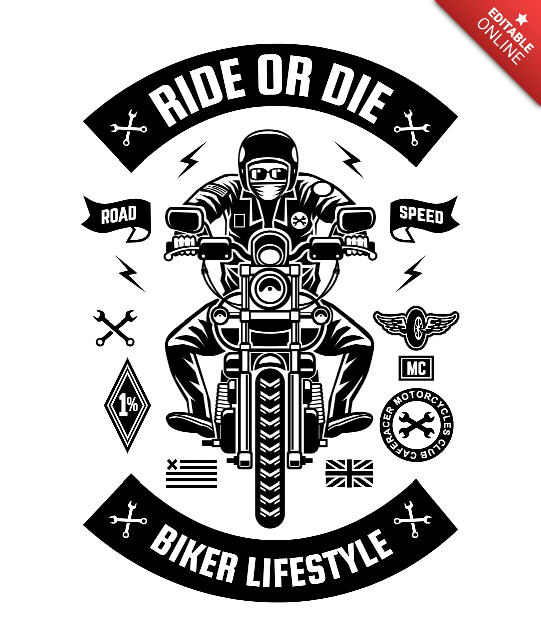 Ride or die fiets t-shirt ontwerpsjabloon