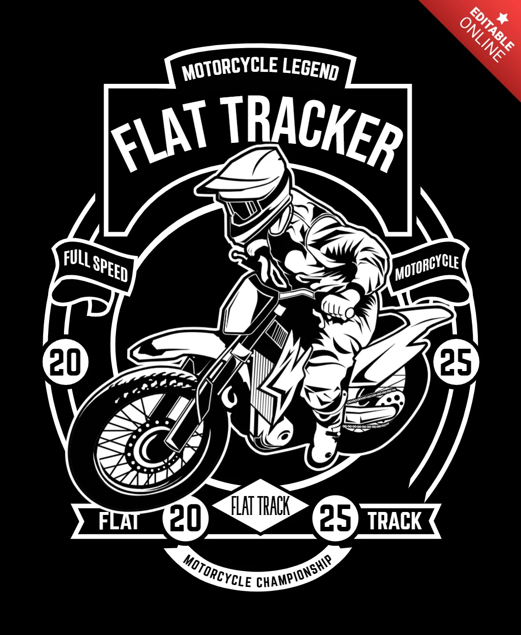 フラットトラックバイクのバイカーTシャツデザインテンプレート