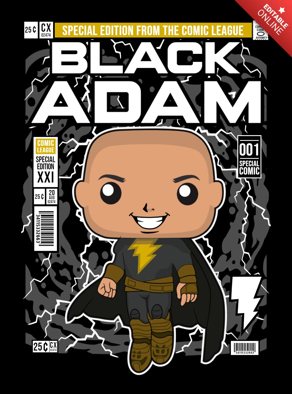 Designvorlage für das Magazincover der Zeichentrickfigur „Black Adam“