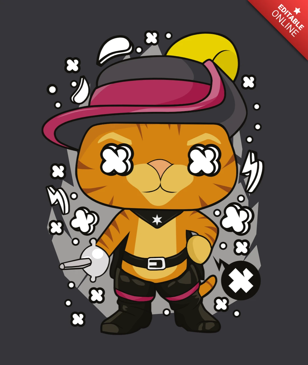 Puss In Boots Pop Culture T-Shirt Design Template