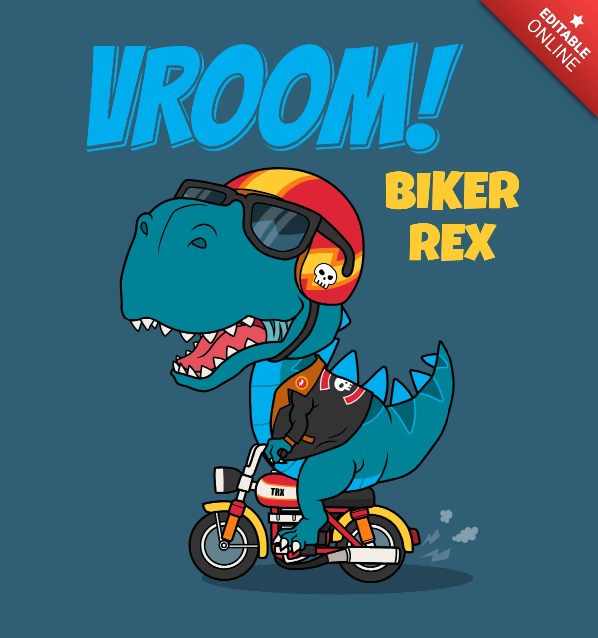 Biker rex adventure design template for kids merch print