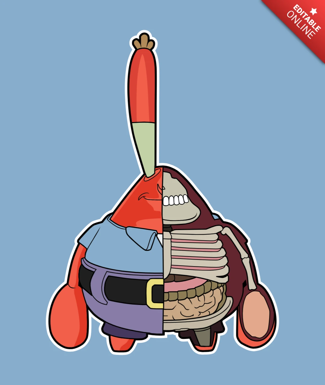 Mr Krabs Skeleton Cartoon Caricature Pop Culture T-Shirt Design Template