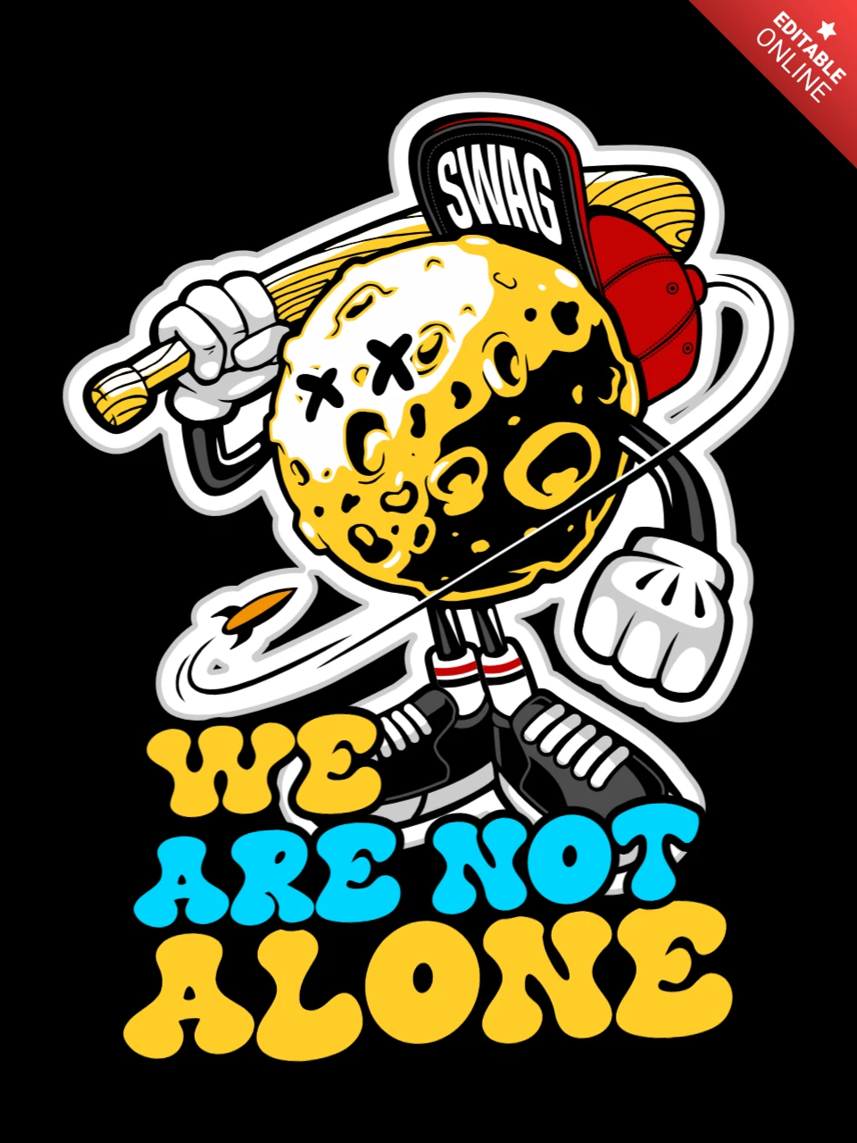 We Are Not Alone With Baseball Character T-shirt Design Template