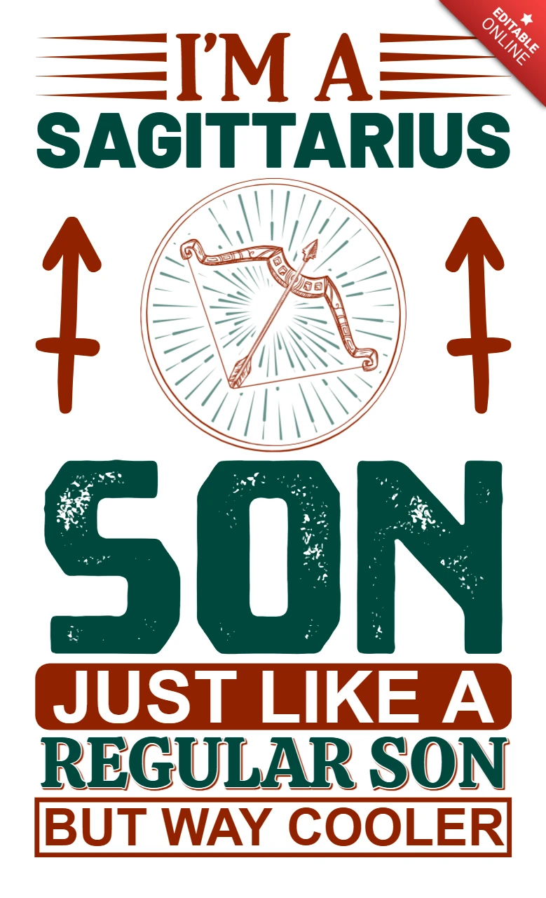 Bewerkbaar sjabloon voor zoon van de Boogschutter - krachtige typografie & astrologische stijl