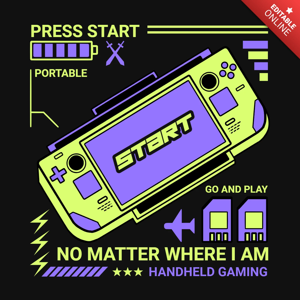 Handheld Gaming Device Play Anywhere, Anytime Portable Game Console T-Shirt Design Template