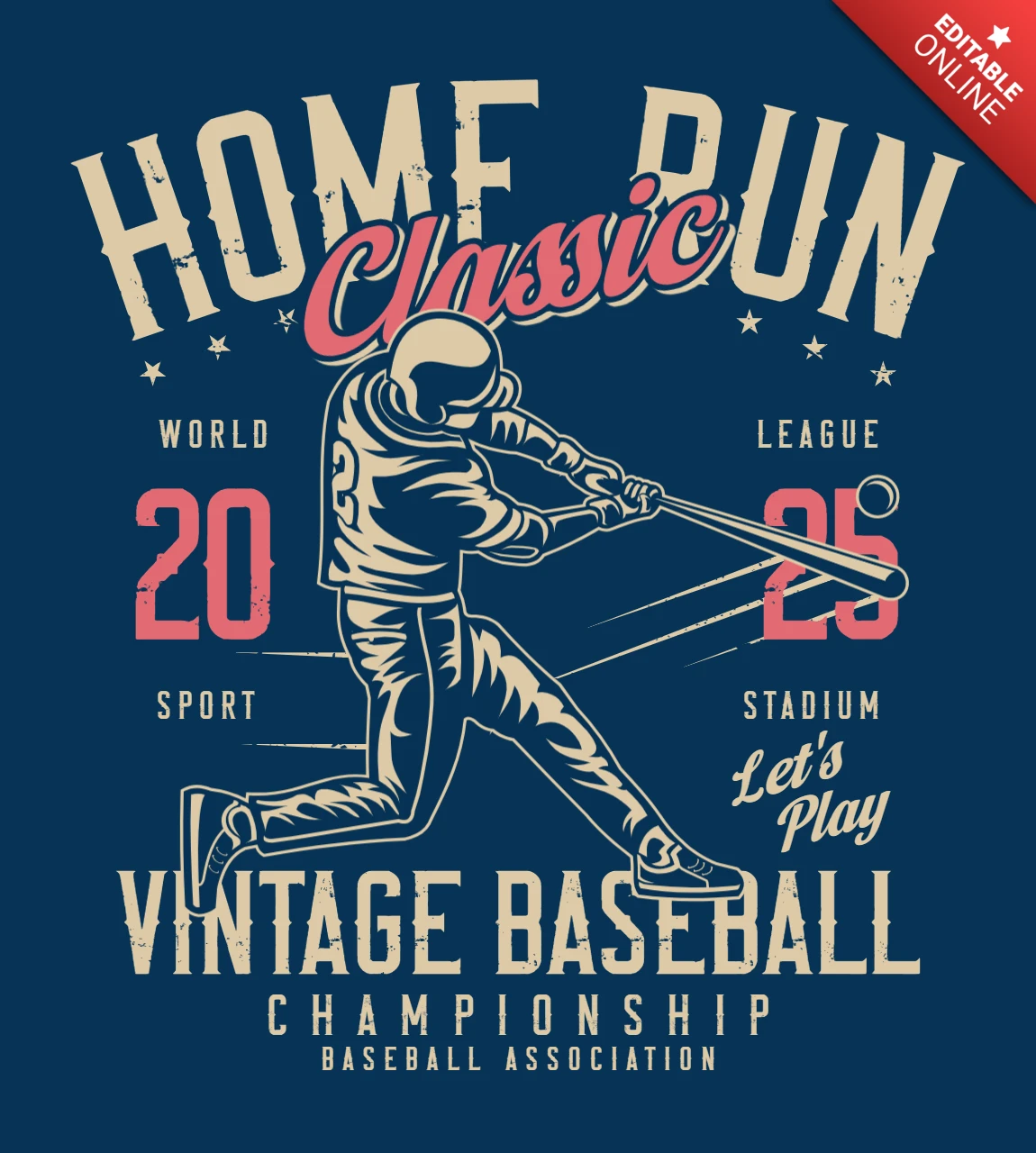 Home Run Classic Vintage Baseball T-shirt Design Template