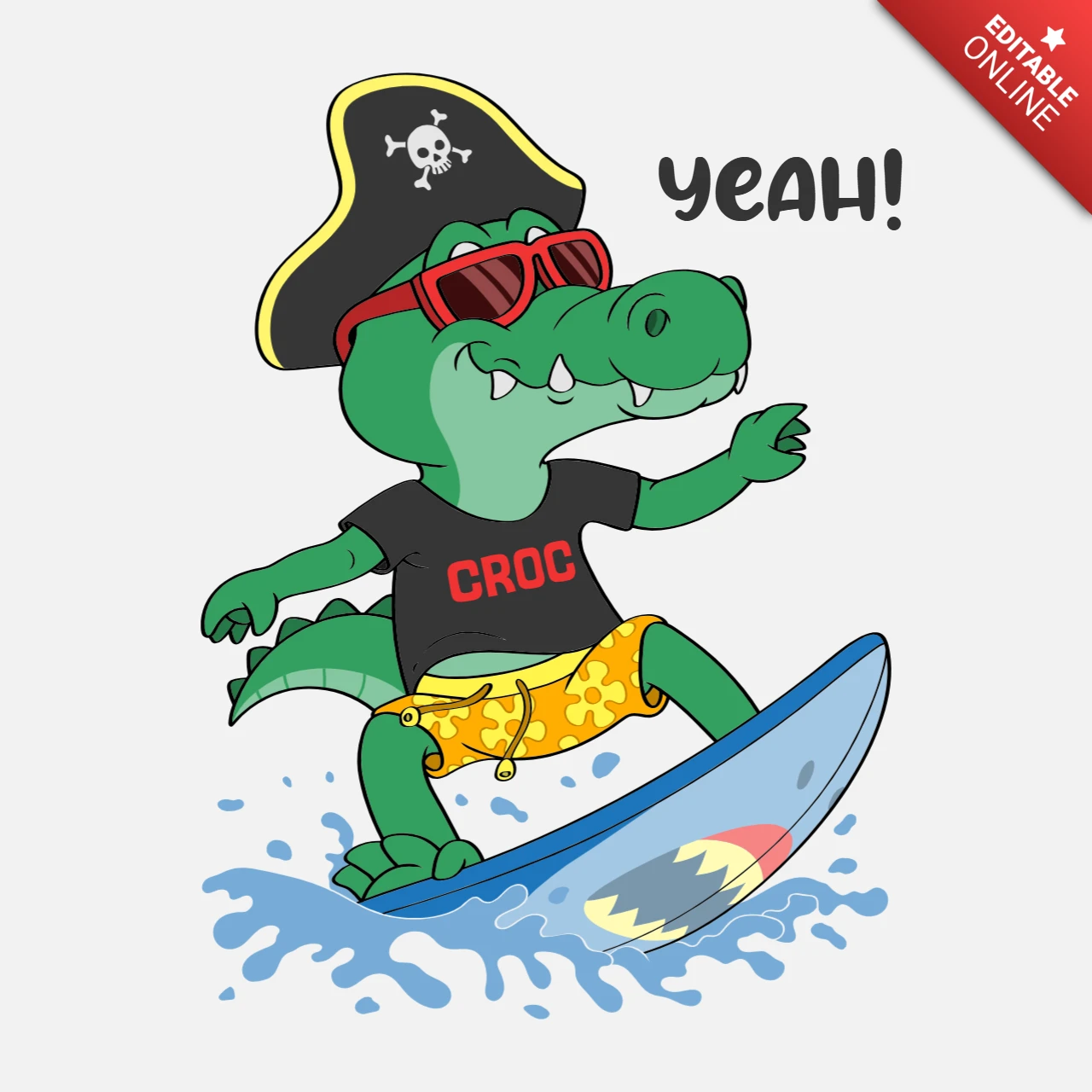 Modelo de design divertido de crocodilo pirata para roupas infantis