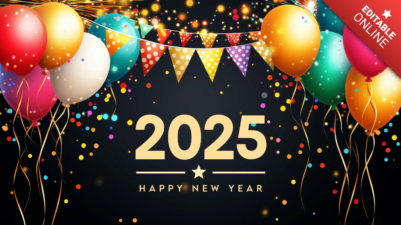 Colorful Balloons and Confetti New Year Celebration Design Template
