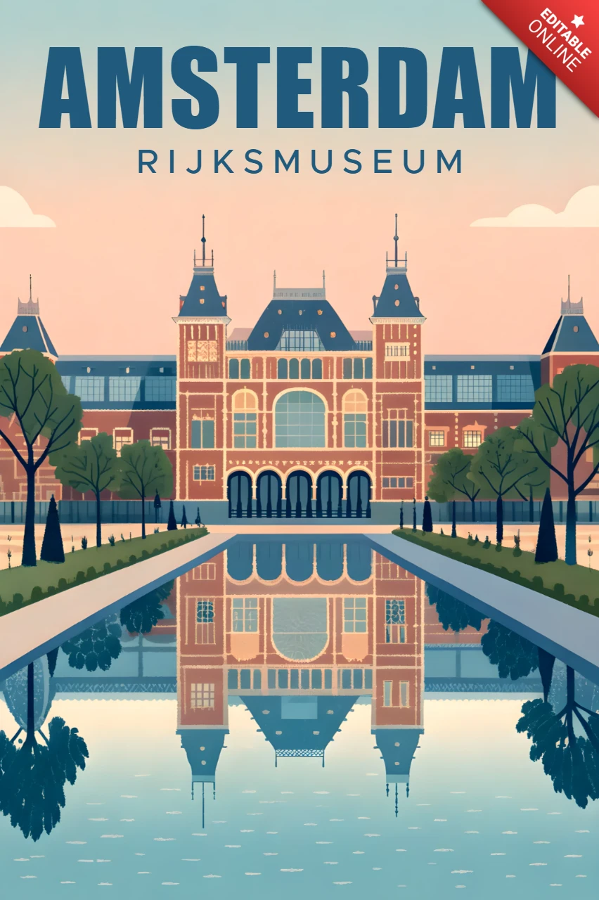 Modello di design retro per poster del Rijksmuseum di Amsterdam