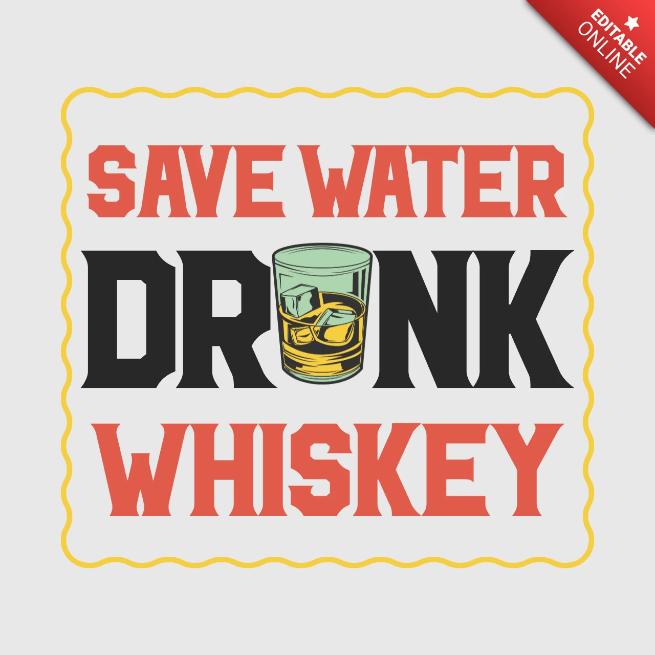 Save Water Drink Whiskey Vintage T-shirt Design Template