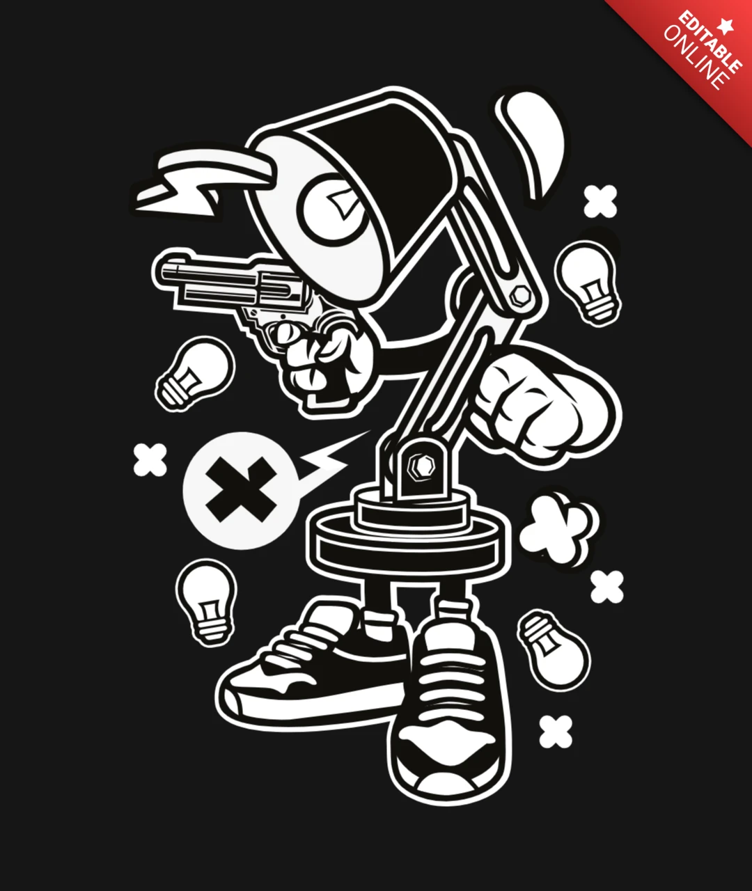 Lamp Cartoon Character T-Shirt Design Template