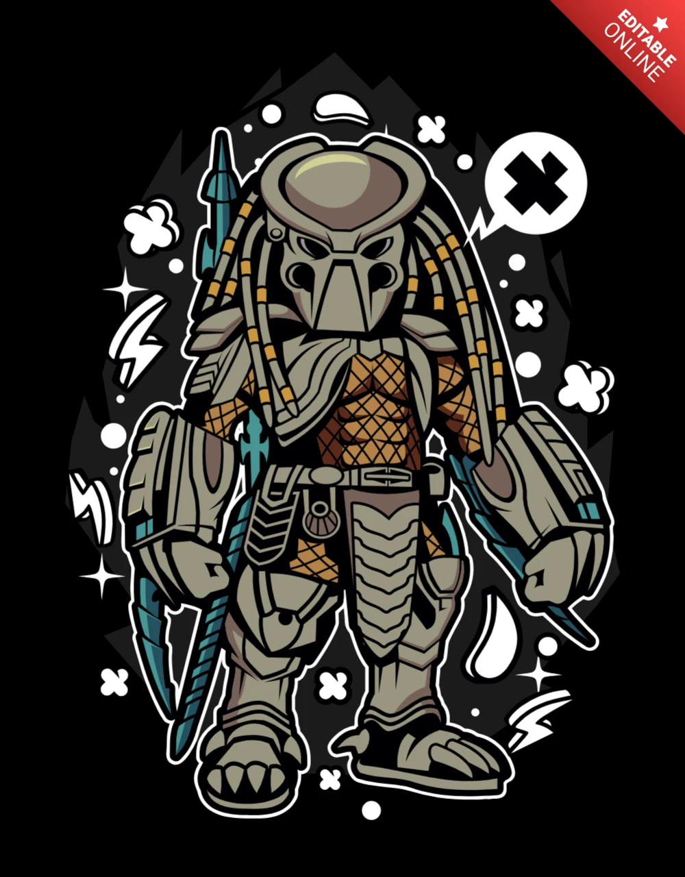 Predator Cartoon Character T-shirt Design Template