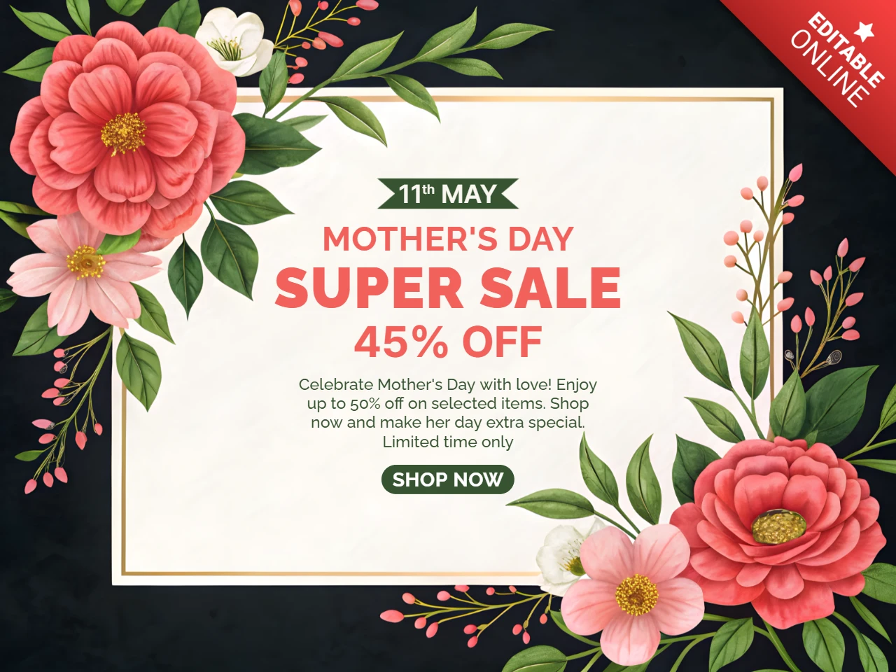 Floral Mother's Day Sale Template Design - Editable Promotional Graphic for Discounts