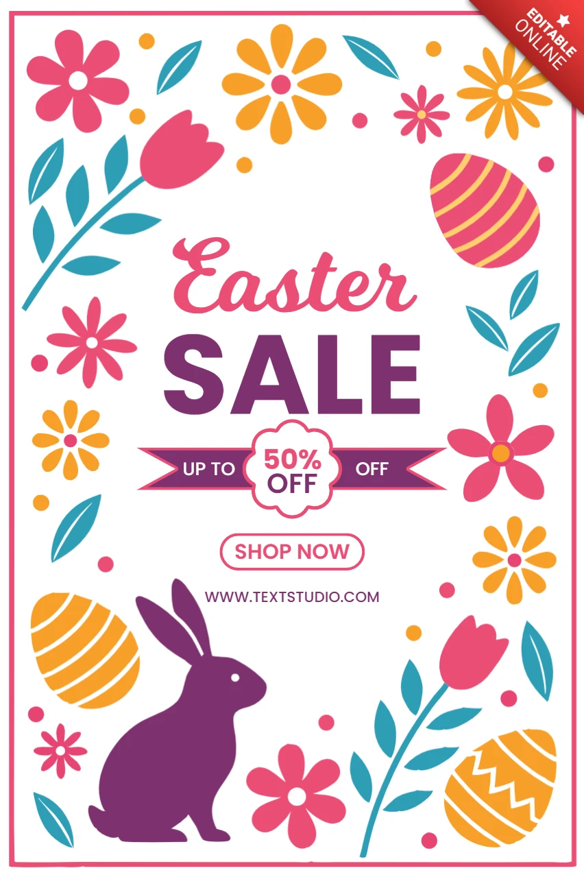 Spring floral easter sale template design - editable 50% descuento promoción