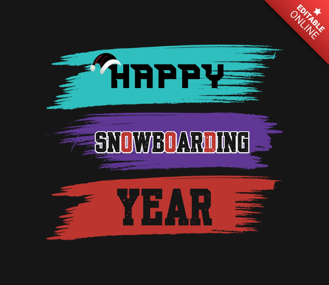 Happy snowboarden jaar winter t-shirt ontwerpsjabloon