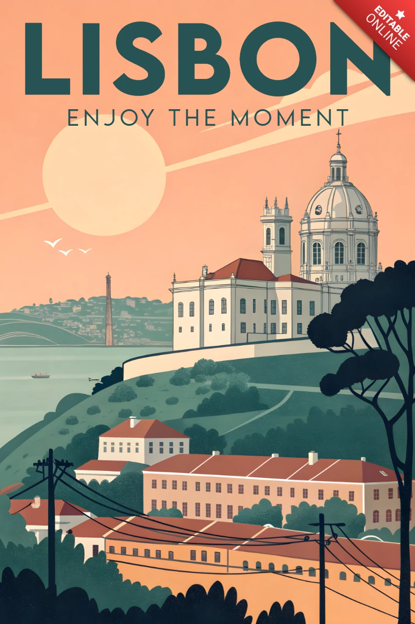 Vintage Lissabon Landschaftsdesign-Vorlage für Reiseposter