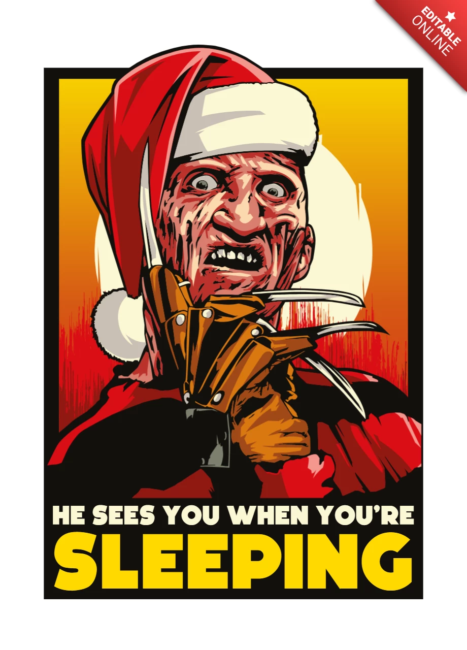 Modelo de design de camiseta com paródia de Natal de Freddy Krueger