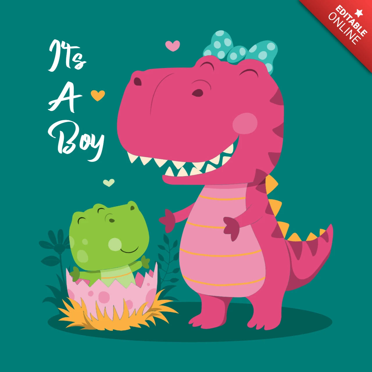 Editable Baby Shower Design Template: It's a Boy Dinosaur Theme
