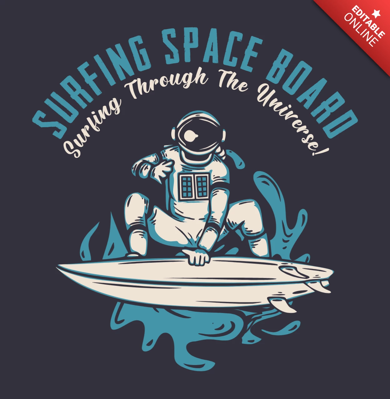 Astronaut surfen vintage t-shirt ontwerpsjabloon