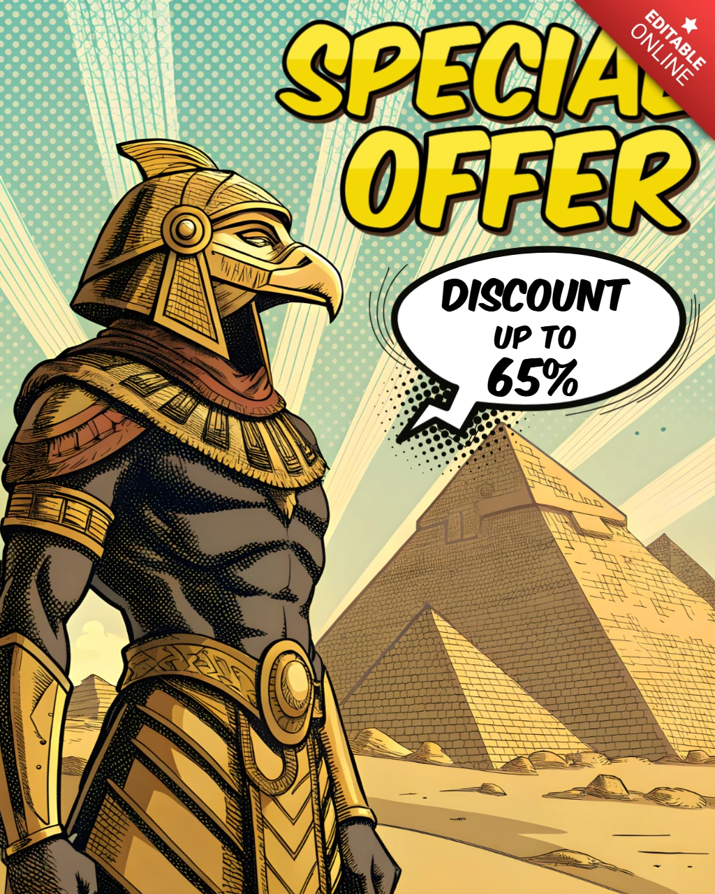 Comic-Stil Werbevorlage mit ägyptischem Pharao für Sonderangebote