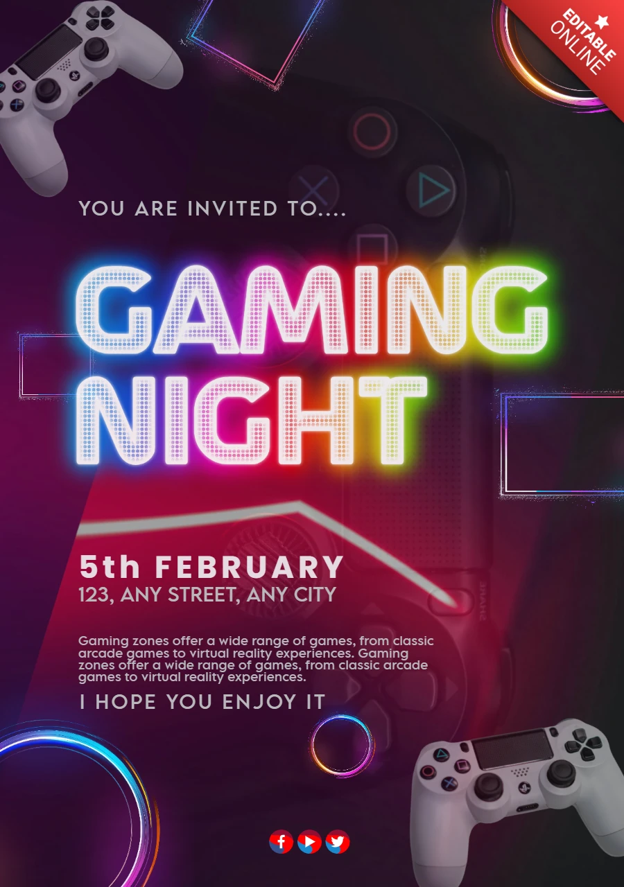 Neonlichter aufregende spielnacht event Plakat Vorlage Design