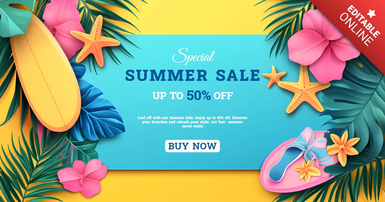 Vibrant Summer Sale Design Template with Tropical Elements