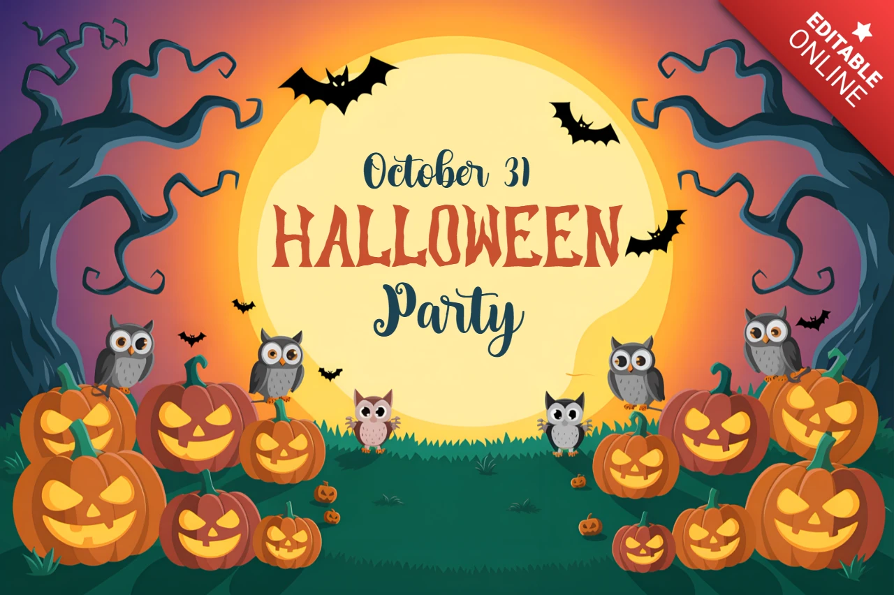 Template de design de festa de Halloween assustadora com abóboras e corujas