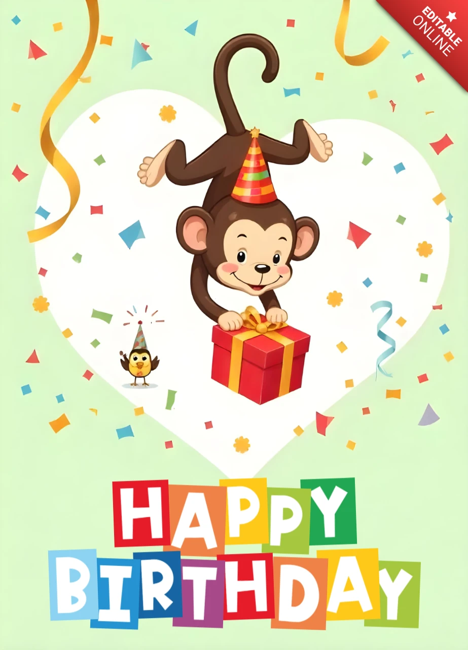 Adorable Monkey Themed Birthday Party Invitation Template
