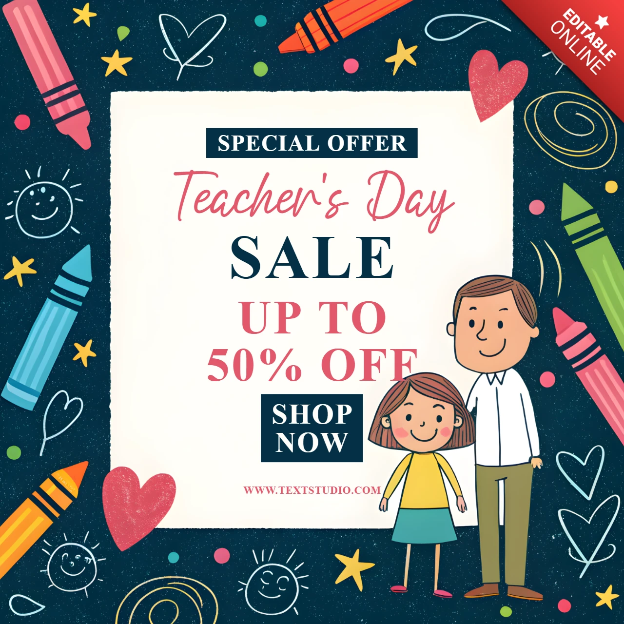 Colorful Teacher's Day Sale Template - Fun and Playful Design for Promotions