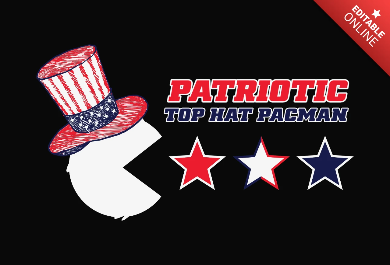 Patriotic Top Hat Pacman T-Shirt Design Template