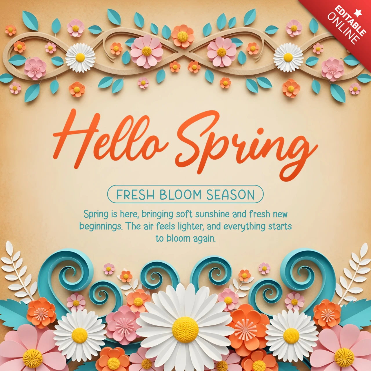 Frühling Blumen-Design-Vorlage für Grußkarten mit bunten Blüten