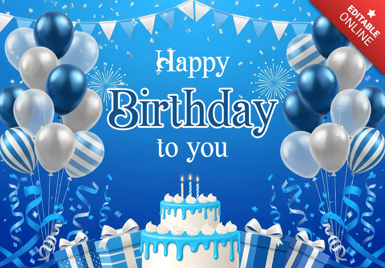 Birthday Celebration Design Template with Balloons and Cake for Party Invitations