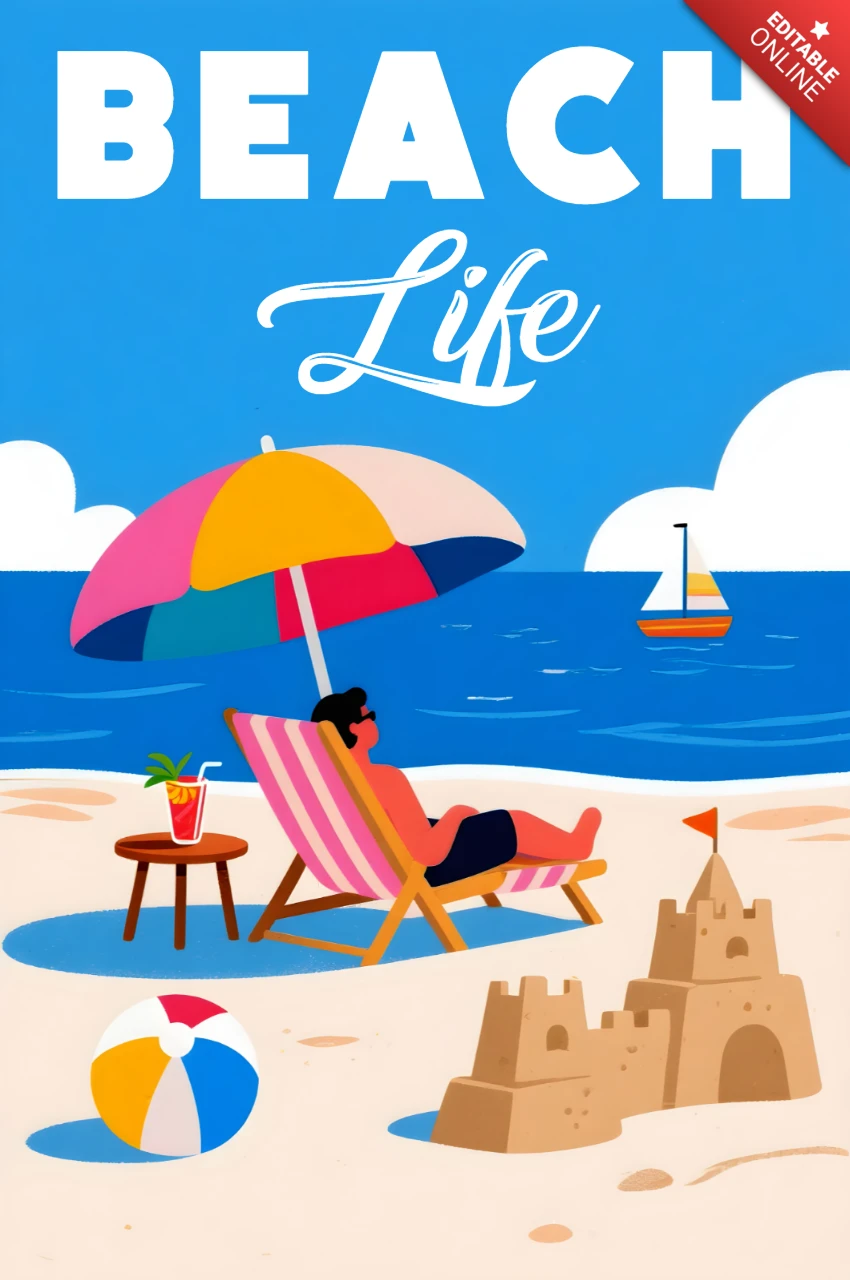 Strandleben-Designvorlage für sommerliche Plakate