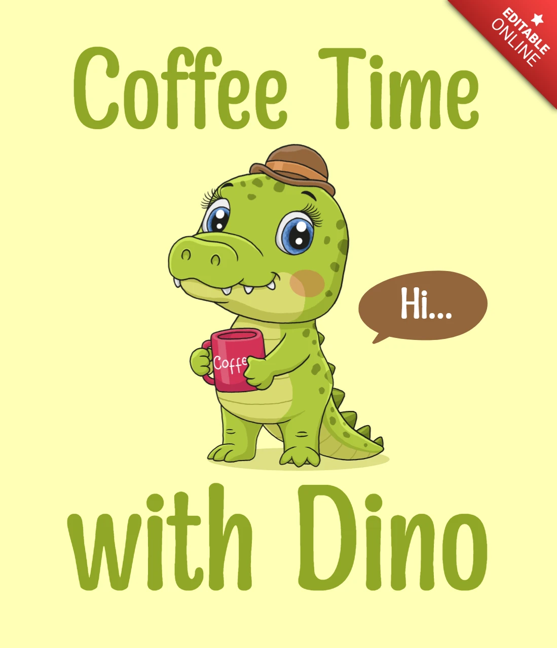 Kaffeezeit mit Dino: niedliche Charakter-Design-Vorlage